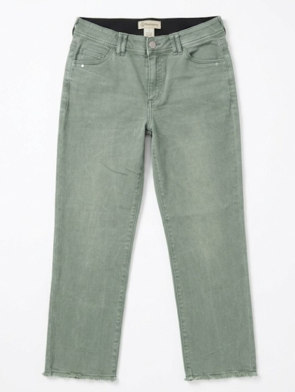 High-Rise Cropped Straight Jeans in Sage Green- Size 8 - Picture 1 of 3